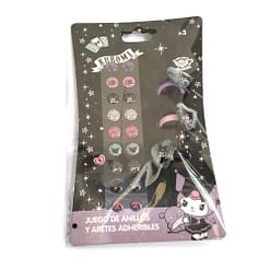 Juego de anillos con aretes adheribles Kuromi