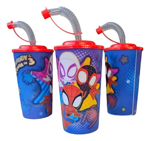 Vaso con popote 450ml Spidey